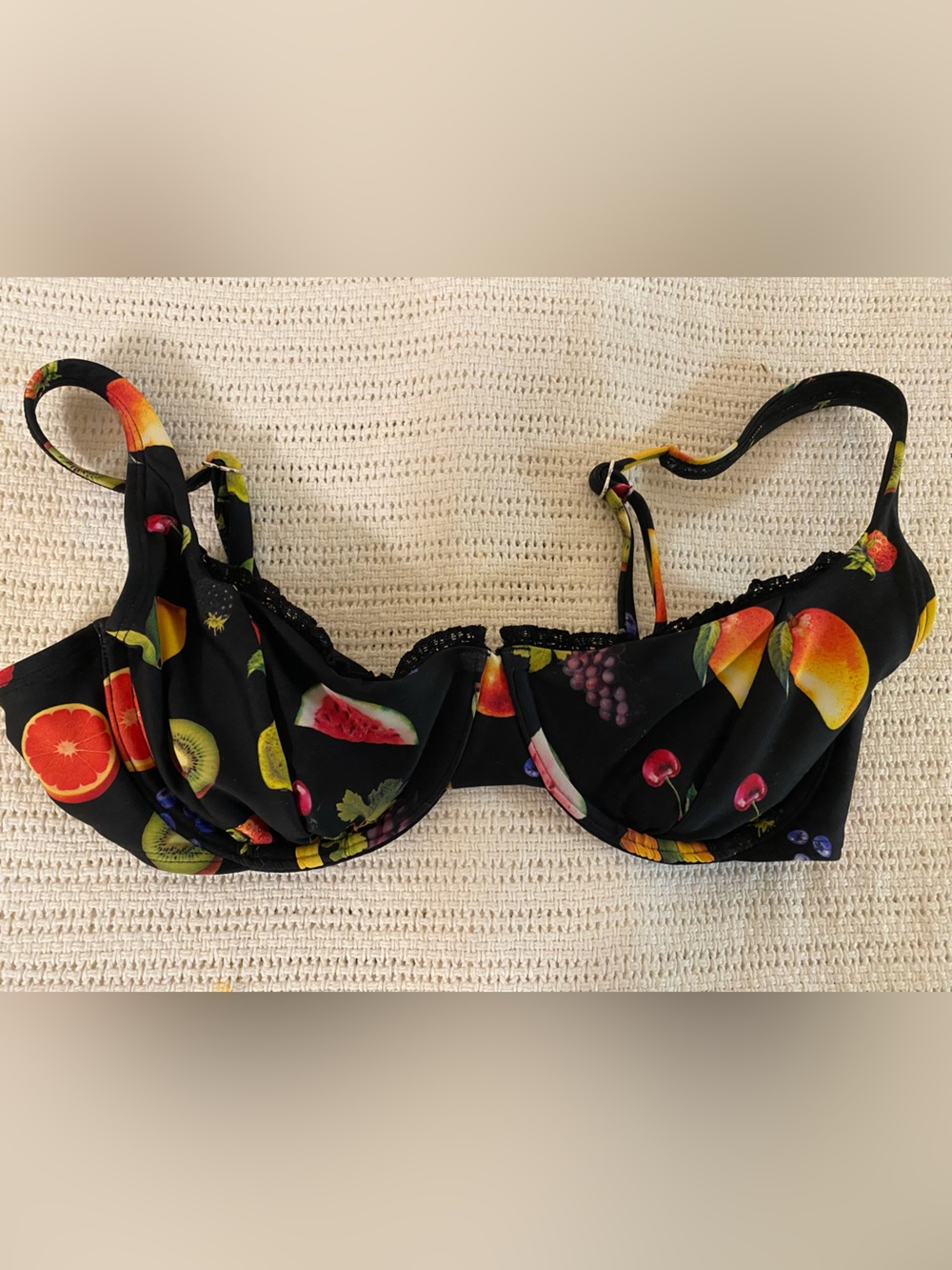 wild fable Black Fruit-Print Bikini Top